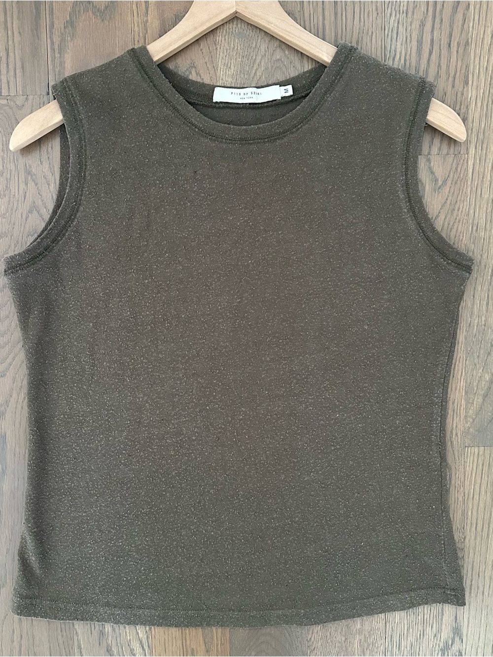7115 by Szeki Textured Linen Cotton Blend Sleeveless Tank Top Olive Green Medium - Picture 6 of 9